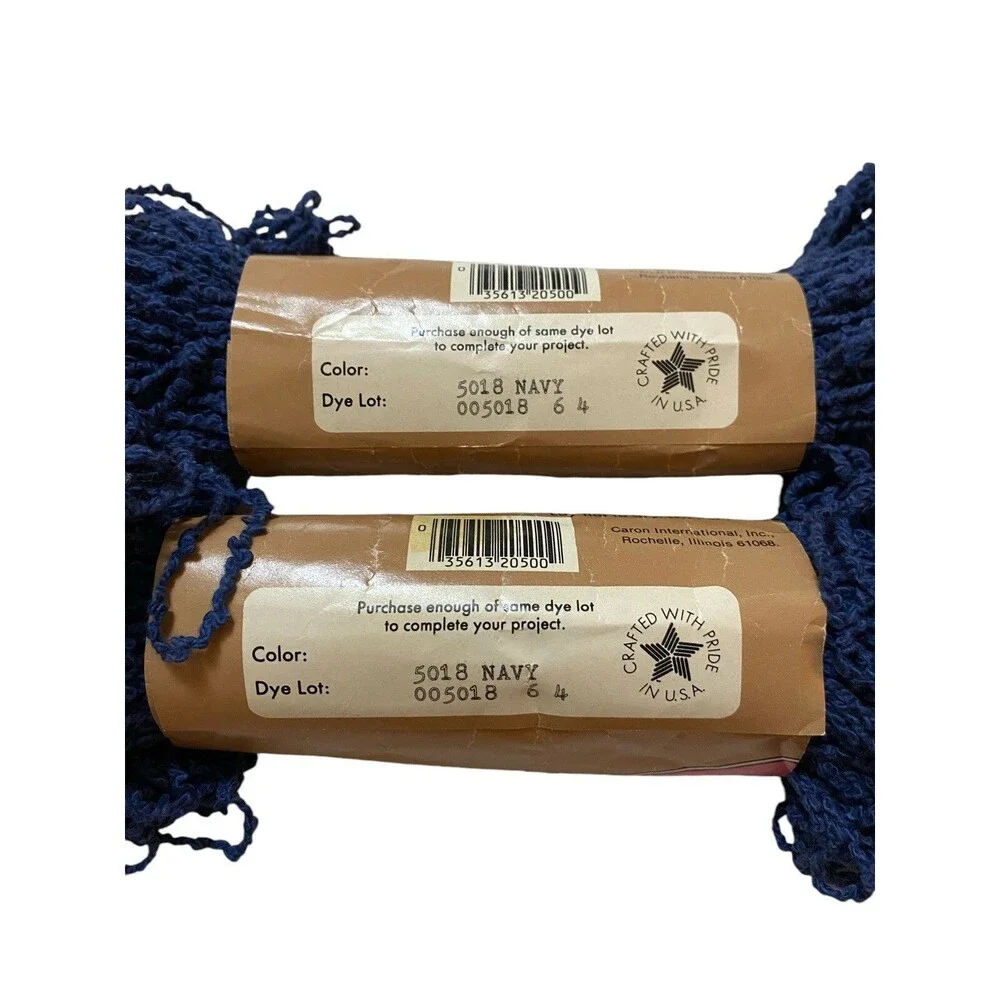 Vintage Caron Cotton Terry Yarn Navy 5018 Lot 2 Same Dye Lot Made In USA
